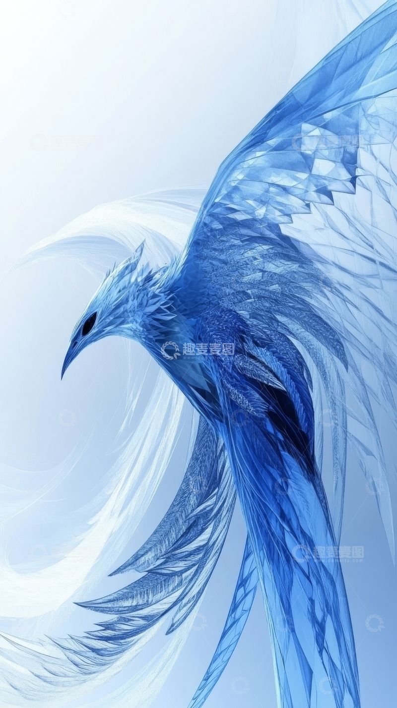 高清大图下载【趣麦麦图】蓝色羽翼展翅飞翔的艺术形象