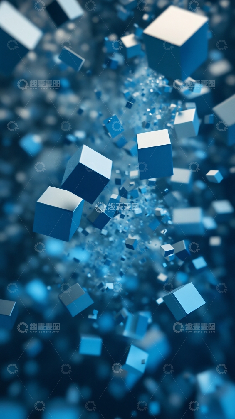 高清大图下载【趣麦麦图】蓝色立方体的动态悬浮
