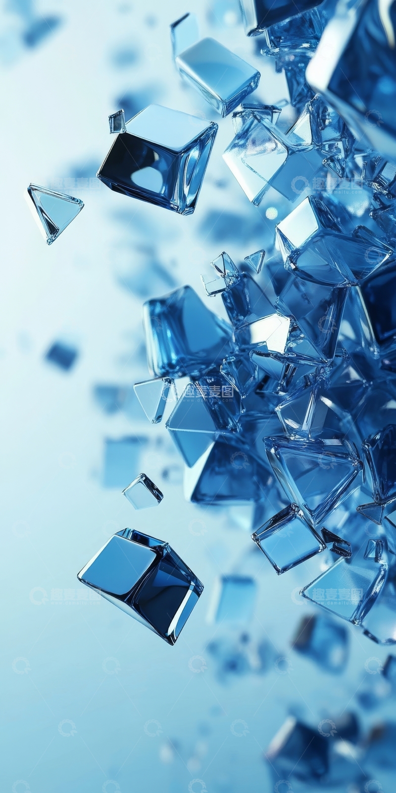高清大图下载【趣麦麦图】蓝色晶体碎片悬浮空中