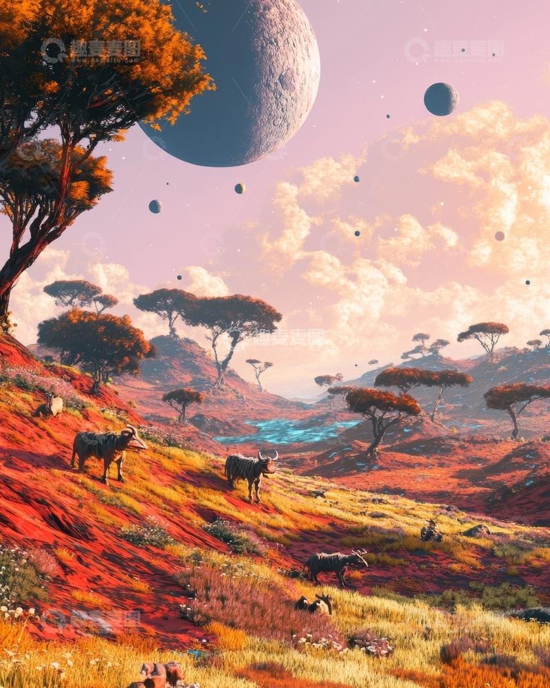 高清大图下载【趣麦麦图】异星草原上的宁静景象