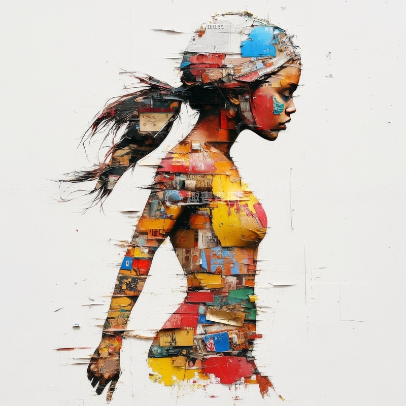 高清大图下载【趣麦麦图】色彩拼贴的女性侧影艺术