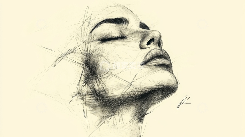 高清大图下载【趣麦麦图】线条勾勒的女性侧脸艺术画