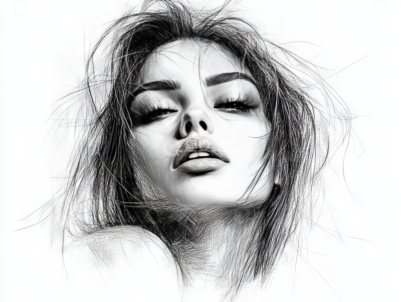 高清大图下载【趣麦麦图】黑白肖像：女性面部特写