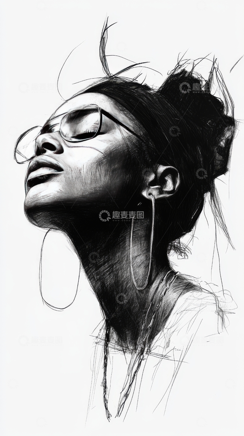 高清大图下载【趣麦麦图】戴眼镜的女性侧面素描