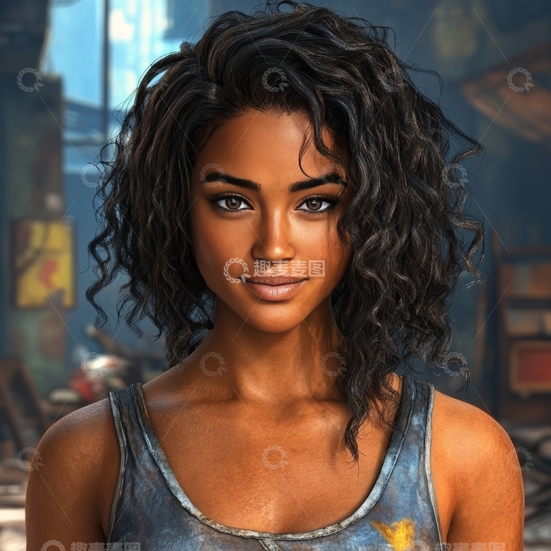 卷发女子在复古背景前