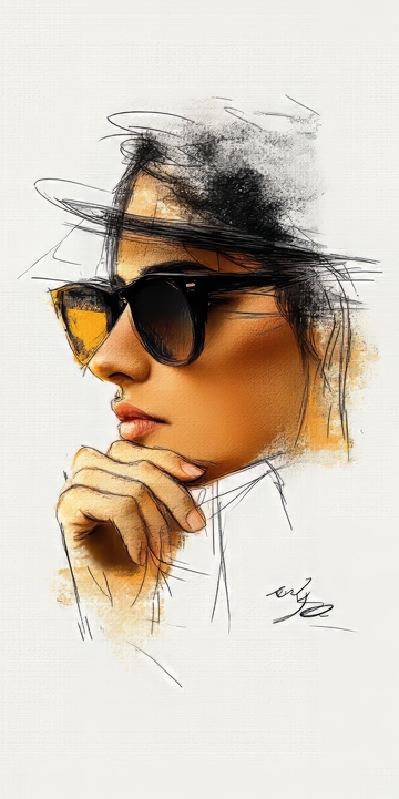 戴墨镜的女性素描