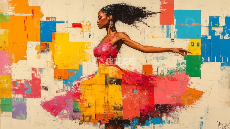 高清大图下载【趣麦麦图】色彩斑斓的舞动女子