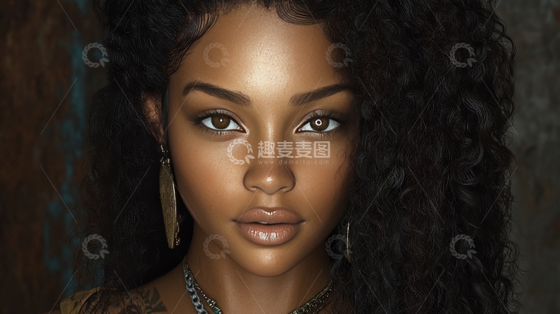 高清大图下载【趣麦麦图】深色卷发女性的肖像