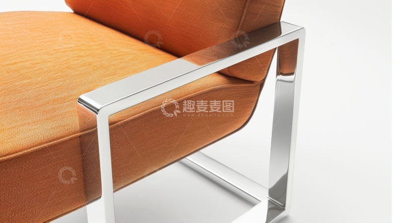 高清大图下载【趣麦麦图】橙色布艺沙发与金属框架细节