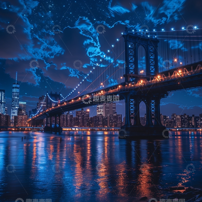 高清大图下载【趣麦麦图】夜幕下的城市大桥