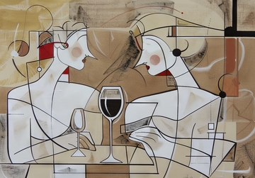 抽象艺术中的猫与酒杯