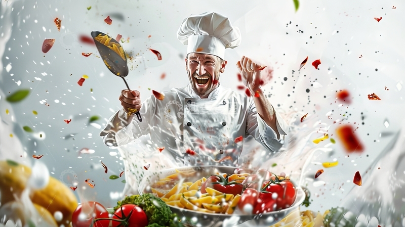 高清大图下载【趣麦麦图】-厨师挥铲，食材飞溅的瞬间