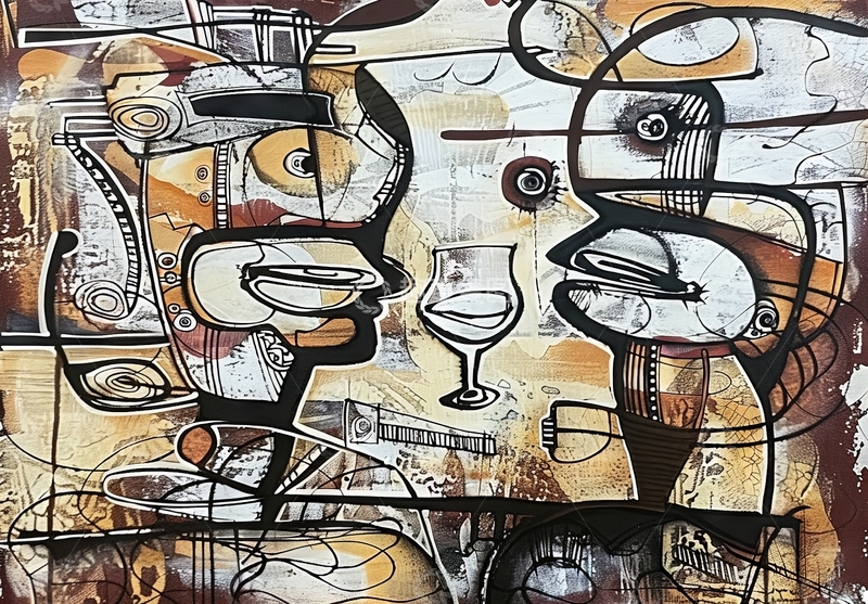 高清大图下载【趣麦麦图】抽象人物与酒杯的对话