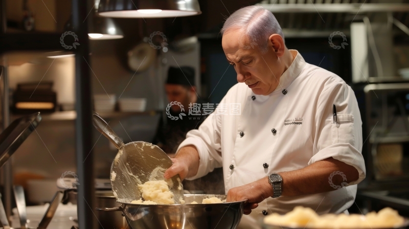 高清大图下载【趣麦麦图】厨师在厨房中搅拌食材