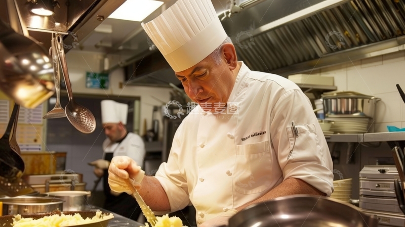 高清大图下载【趣麦麦图】厨师在厨房专注烹饪