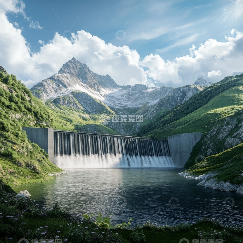 高清大图下载【趣麦麦图】高山湖泊与水坝