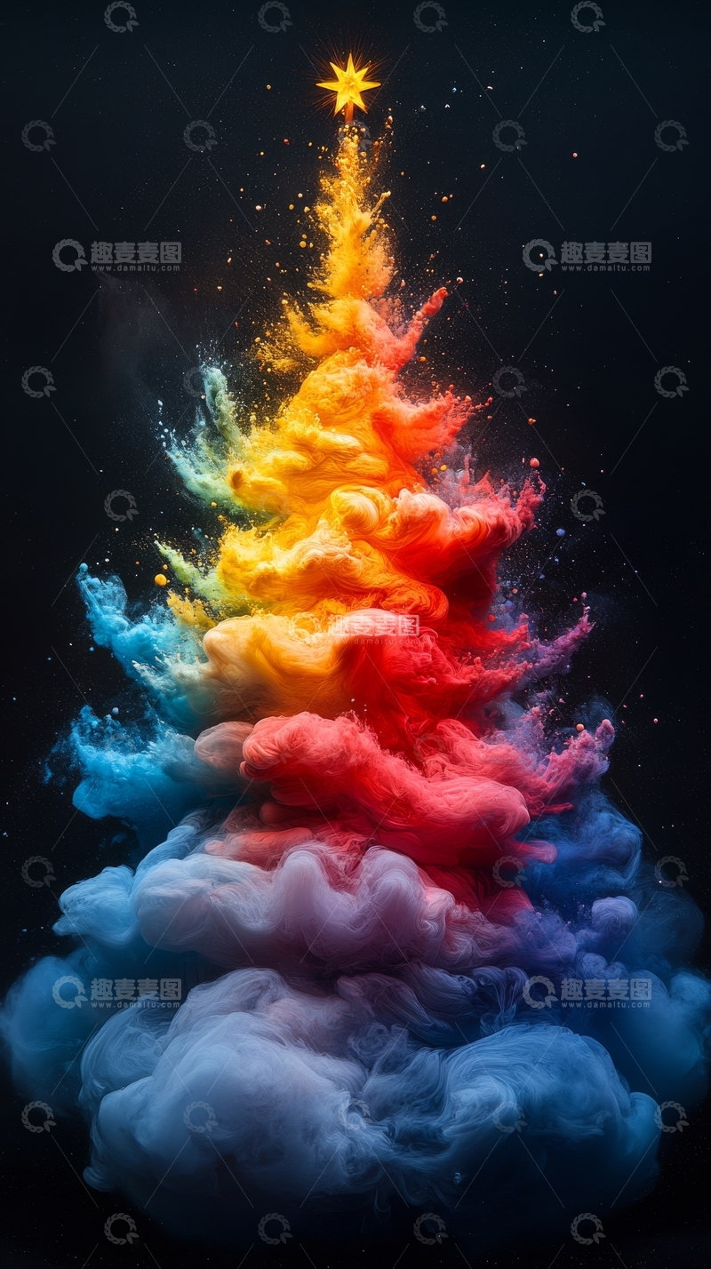 高清大图下载【趣麦麦图】彩色烟雾构成的圣诞树