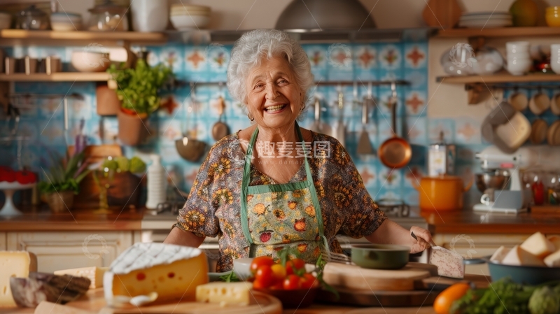 高清大图下载【趣麦麦图】厨房中的微笑老妇人