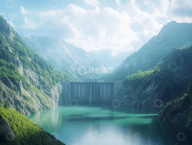 高清大图下载【趣麦麦图】高山峡谷中的水库大坝