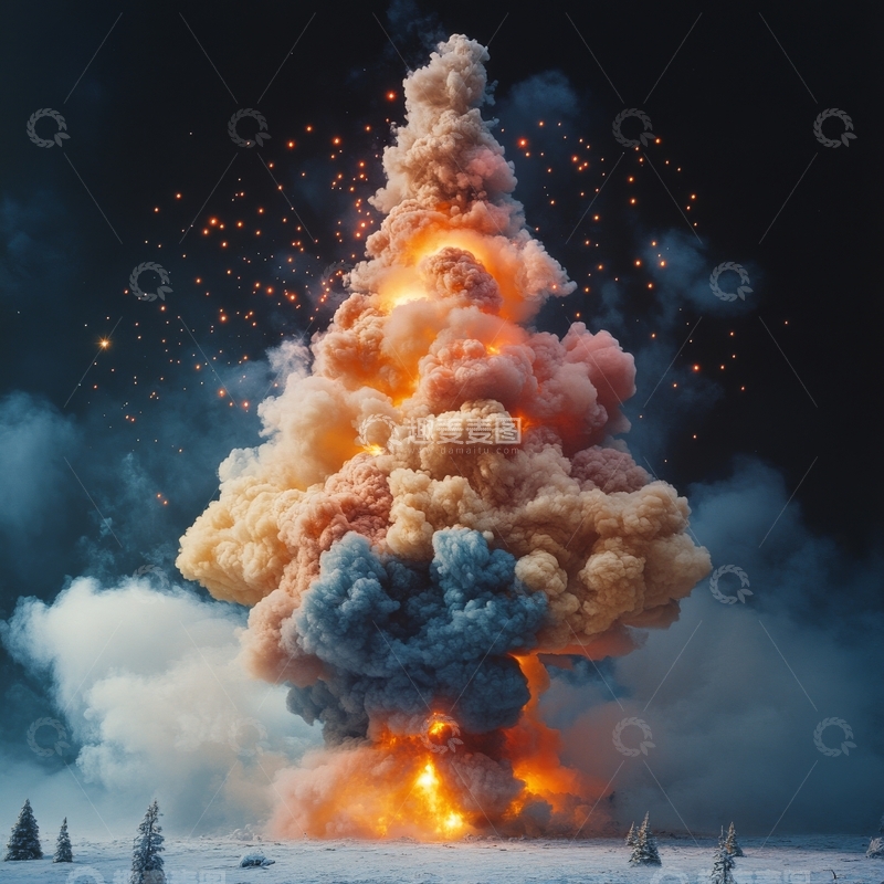 高清大图下载【趣麦麦图】夜空下的爆炸云