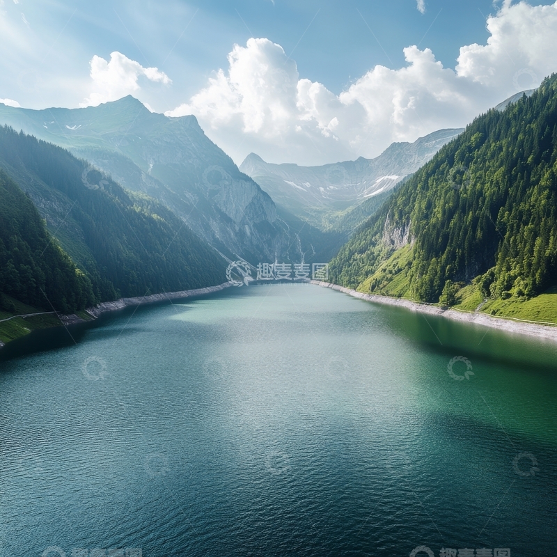 高清大图下载【趣麦麦图】高山湖泊，绿树环绕