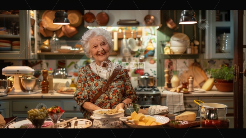 高清大图下载【趣麦麦图】厨房中的老妇人准备美食