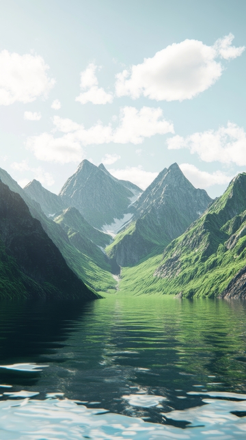 宁静湖畔与翠绿山峦