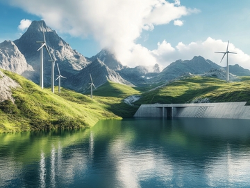 山间水库与风力发电机