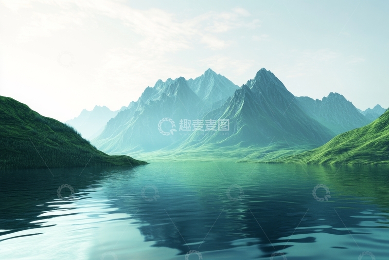 高清大图下载【趣麦麦图】宁静湖畔与青山倒影