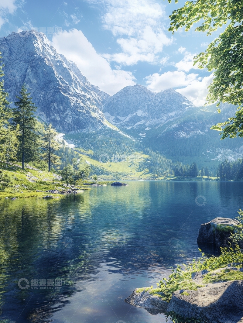 高清大图下载【趣麦麦图】山间湖泊静谧风光