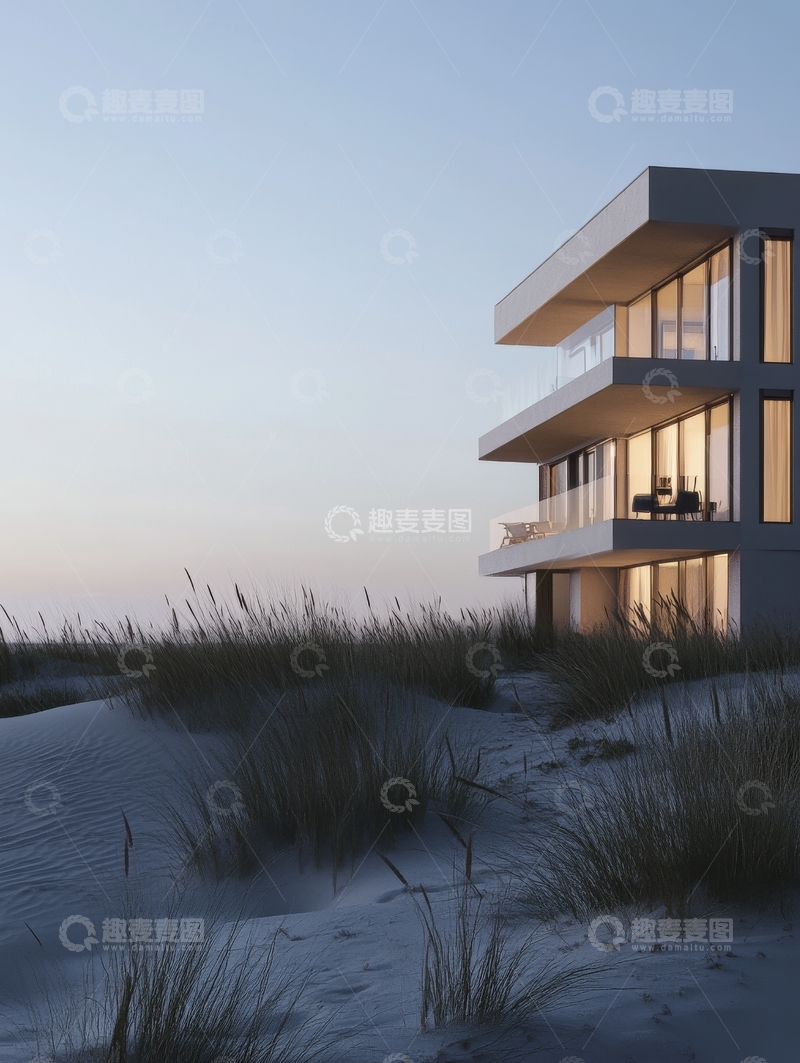 高清大图下载【趣麦麦图】现代海滨别墅在沙丘之上