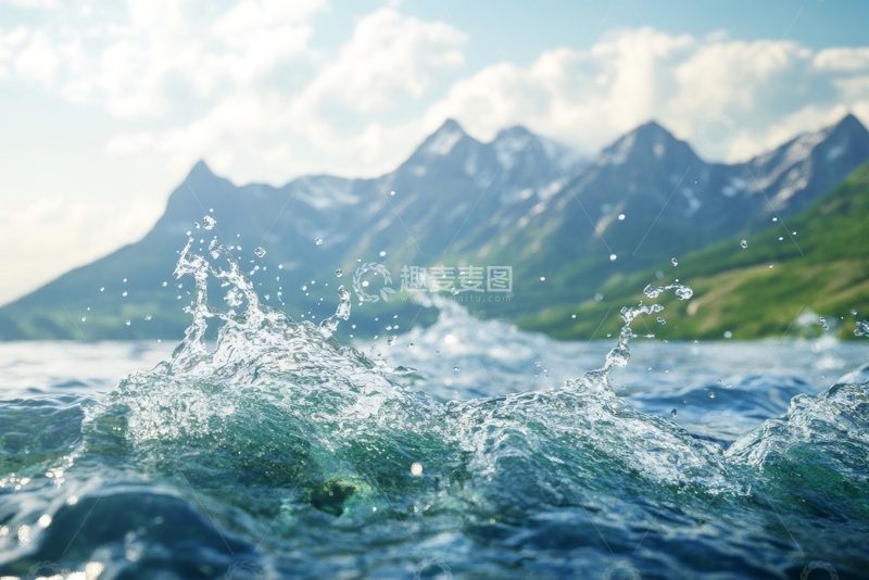高清大图下载【趣麦麦图】山间湖泊水花四溅