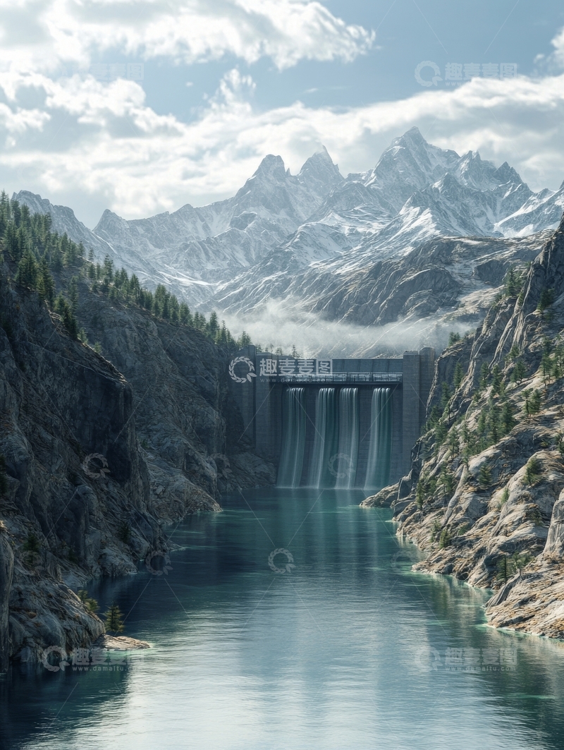 高清大图下载【趣麦麦图】高山峡谷中的大型水坝
