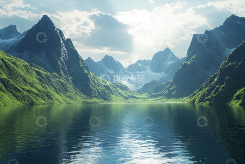 高清大图下载【趣麦麦图】宁静山谷中的湖光山色