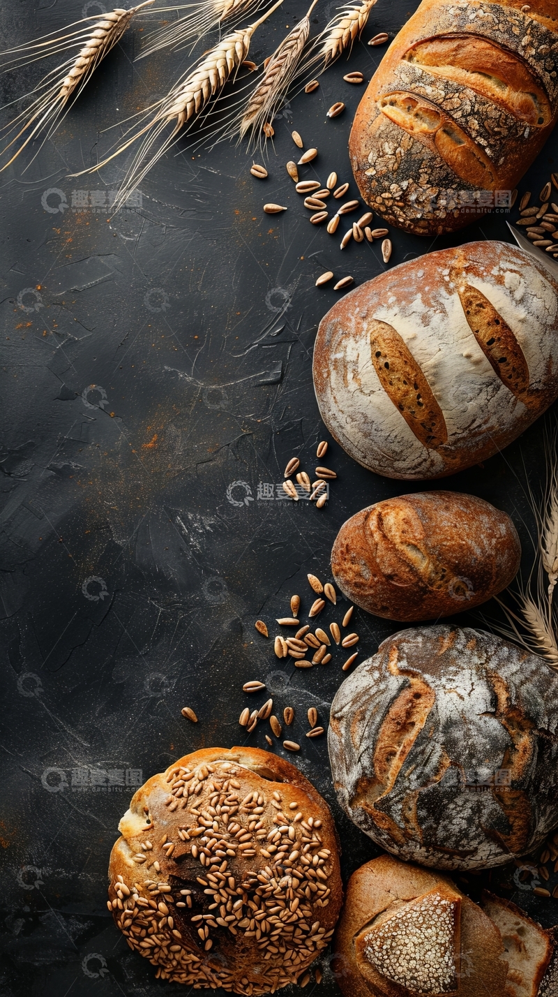 高清大图下载【趣麦麦图】各式面包与麦穗的静物组合