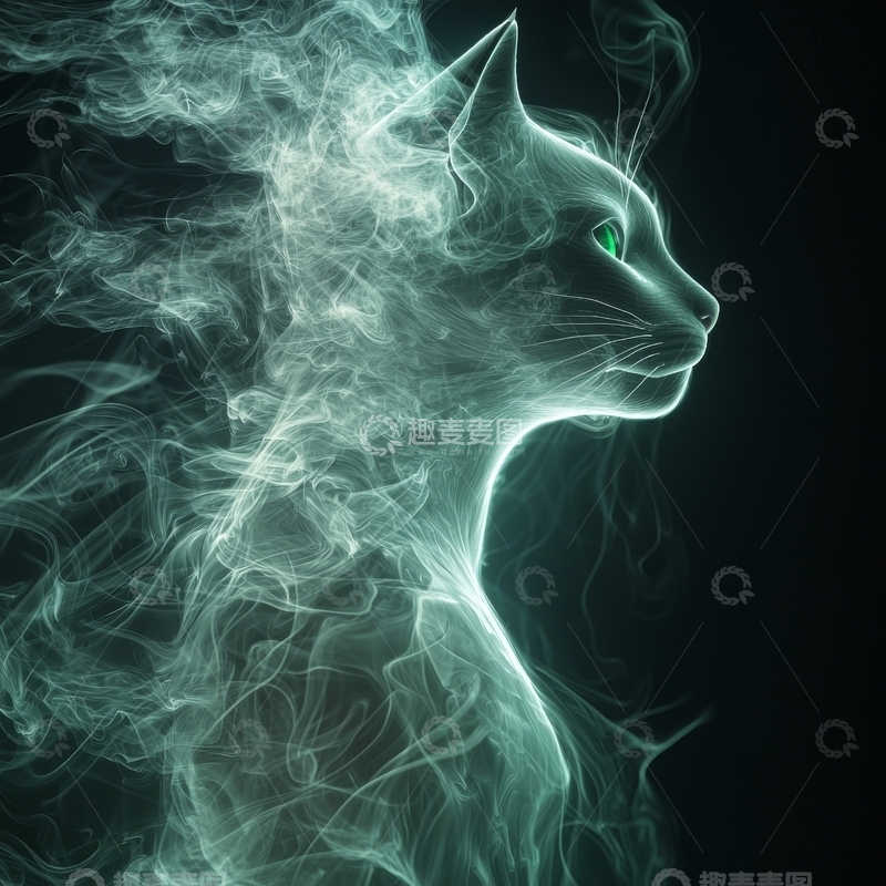 高清大图下载【趣麦麦图】烟雾中的幽灵猫轮廓