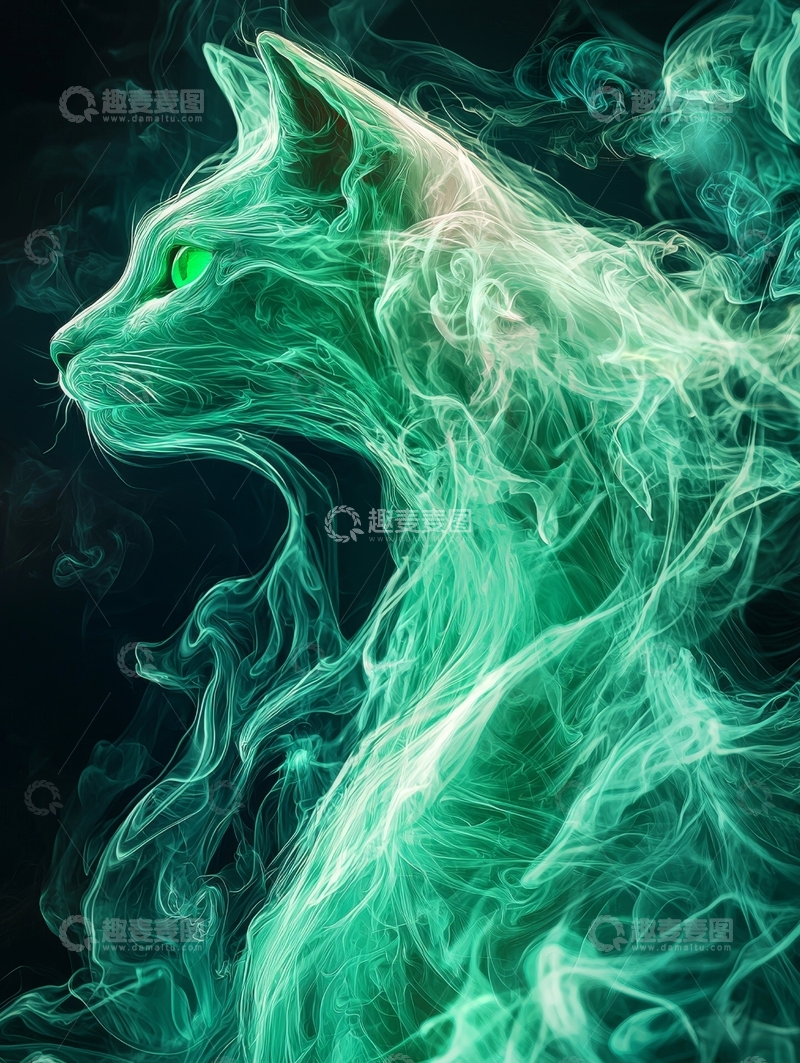 高清大图下载【趣麦麦图】烟雾中的幽灵猫