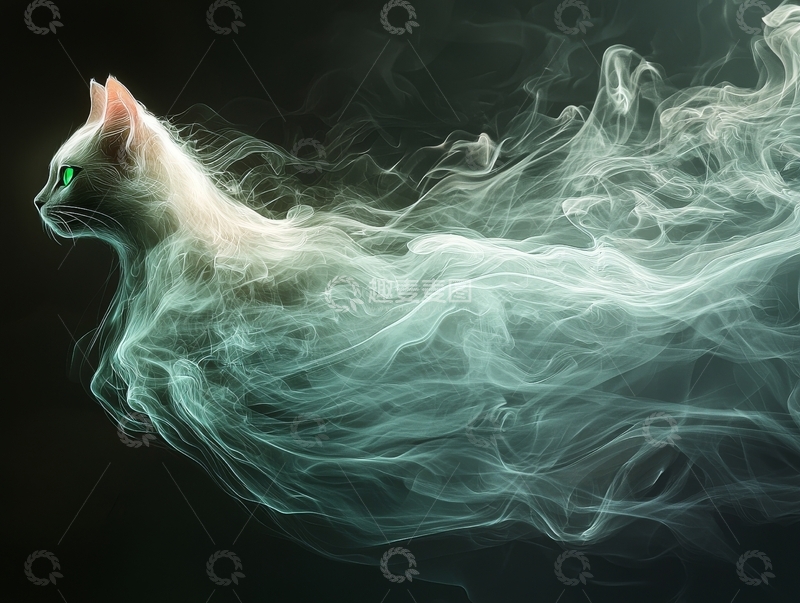 高清大图下载【趣麦麦图】烟雾缭绕的神秘白猫