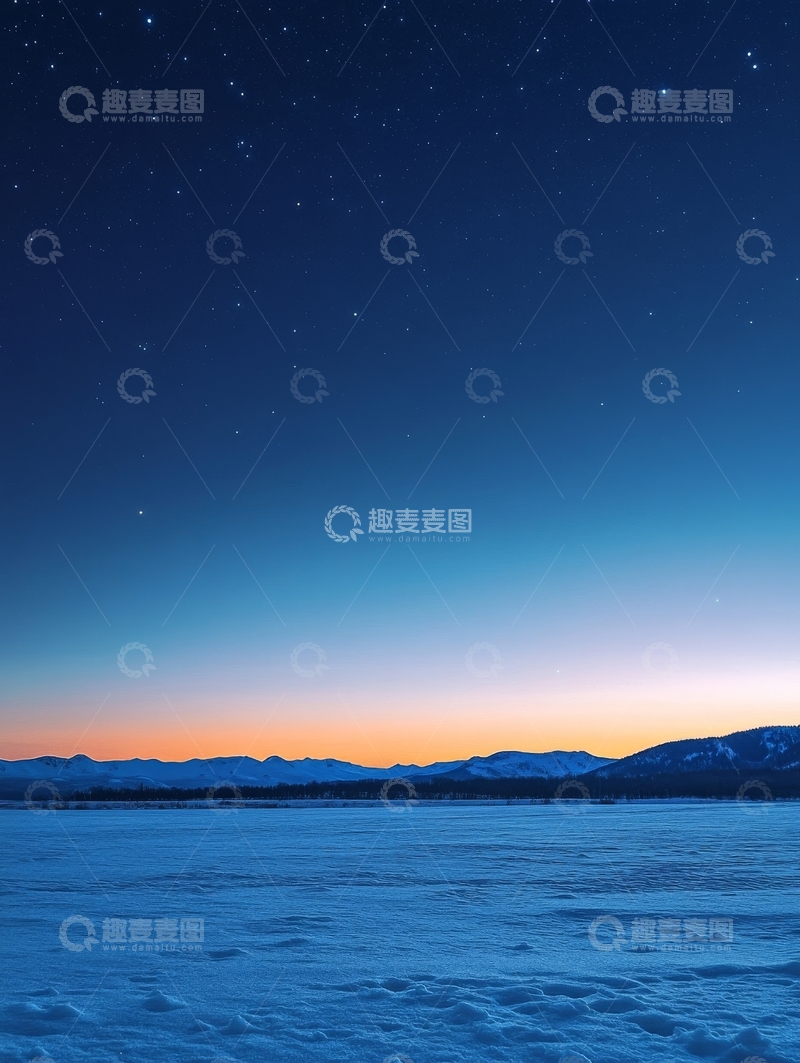 高清大图下载【趣麦麦图】冬夜星空下的雪山与雪原