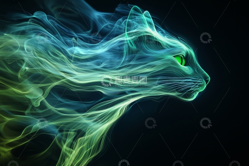 高清大图下载【趣麦麦图】烟雾构成的猫脸艺术图像