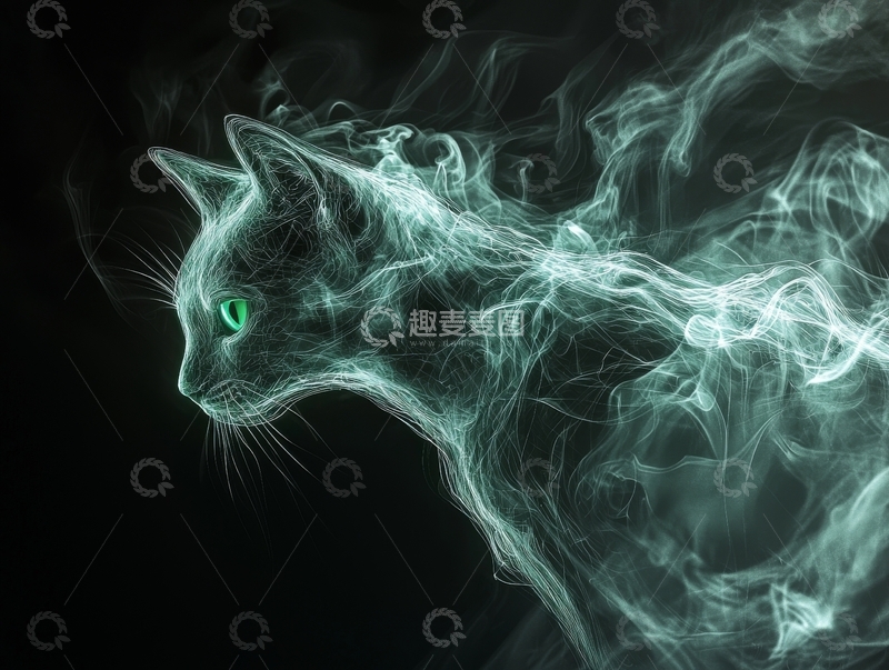 高清大图下载【趣麦麦图】烟雾中的幽灵猫