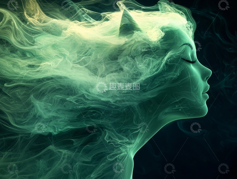 高清大图下载【趣麦麦图】烟雾缭绕的女性侧脸艺术图