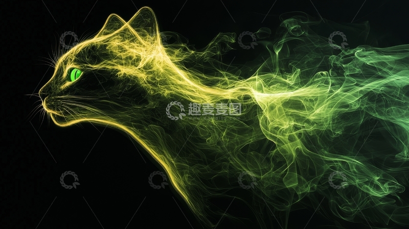 高清大图下载【趣麦麦图】荧光猫形烟雾艺术图像