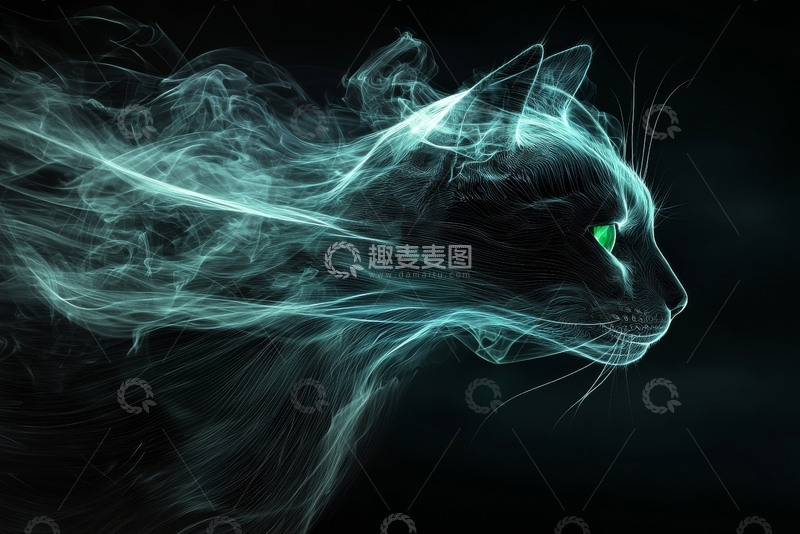 高清大图下载【趣麦麦图】烟雾中的幽灵猫