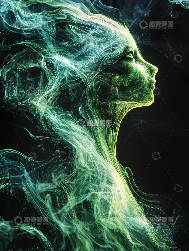 高清大图下载【趣麦麦图】烟雾构成的女性侧脸艺术图像