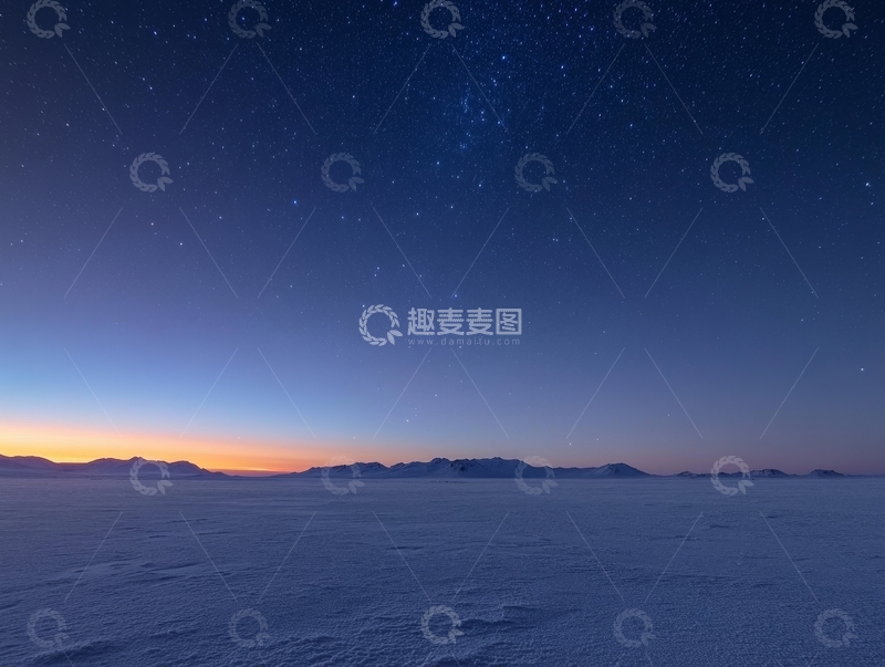 高清大图下载【趣麦麦图】星空下的雪原日出