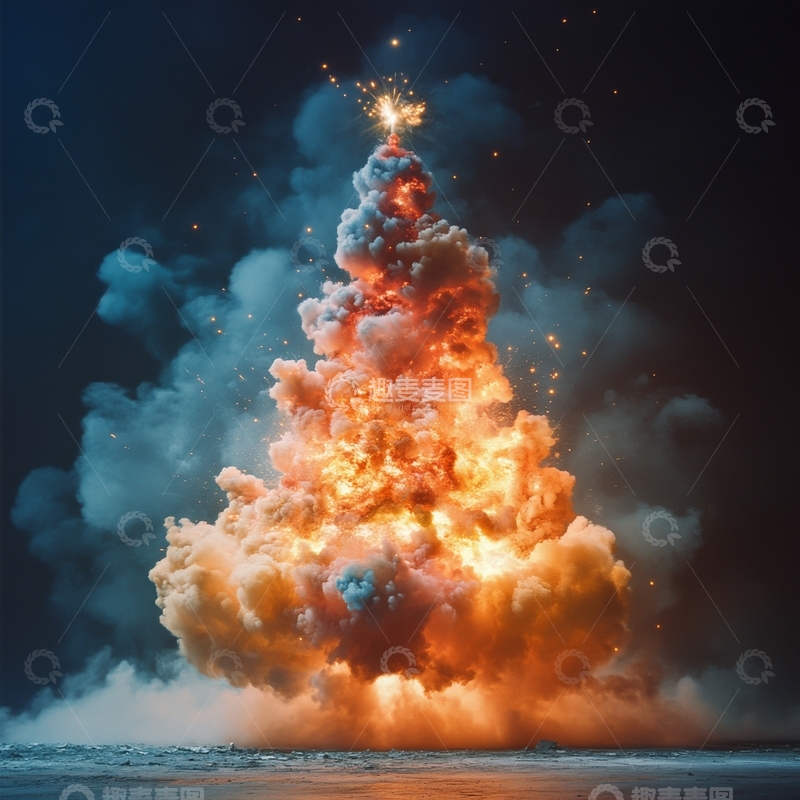 高清大图下载【趣麦麦图】火焰与烟雾交织的壮观爆炸