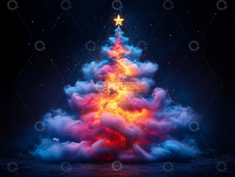 高清大图下载【趣麦麦图】炫彩烟雾圣诞树