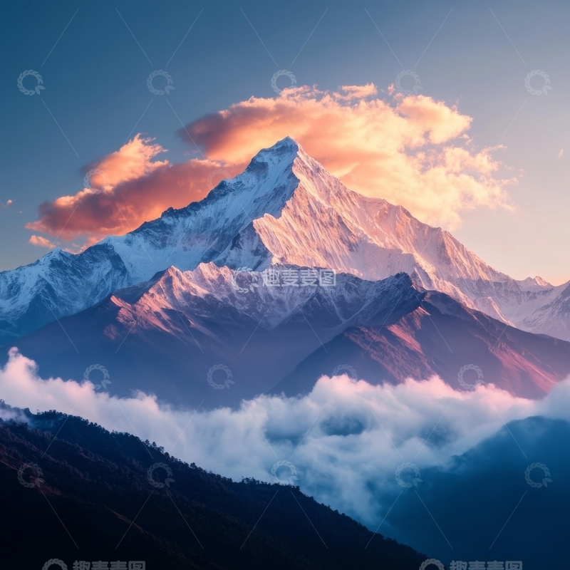 高清大图下载【趣麦麦图】雪山之巅，云海缭绕