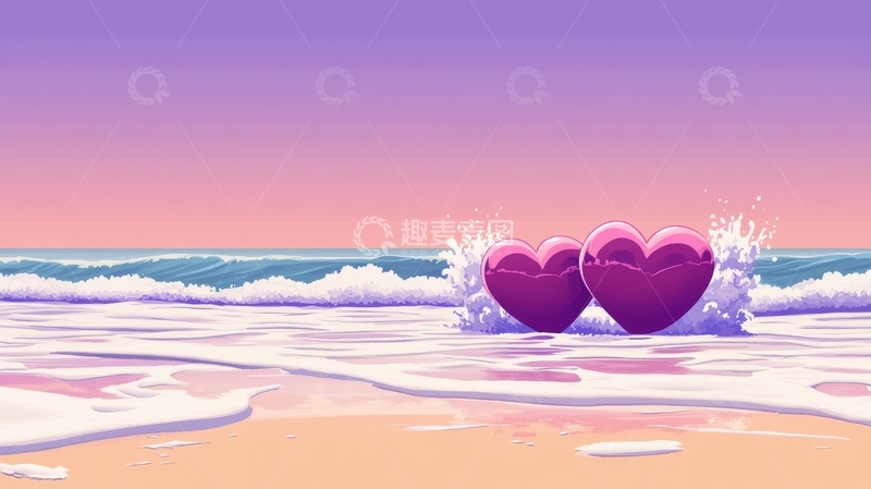 高清大图下载【趣麦麦图】海边的两颗爱心
